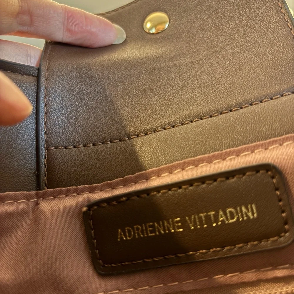 Adrienne Vittadini Crossbody Fleur-de-lis Adjustable Strap Brown Bone NEW‎ $190